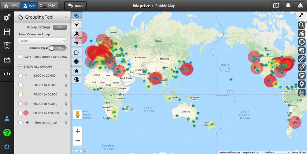 Create Bubble Maps With Mapping Software Maptive   Color Bubble Maps 1055x530 