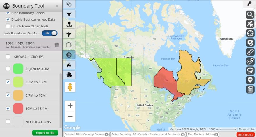 Canada Population Map With Provinces And Territories Maptive 7765