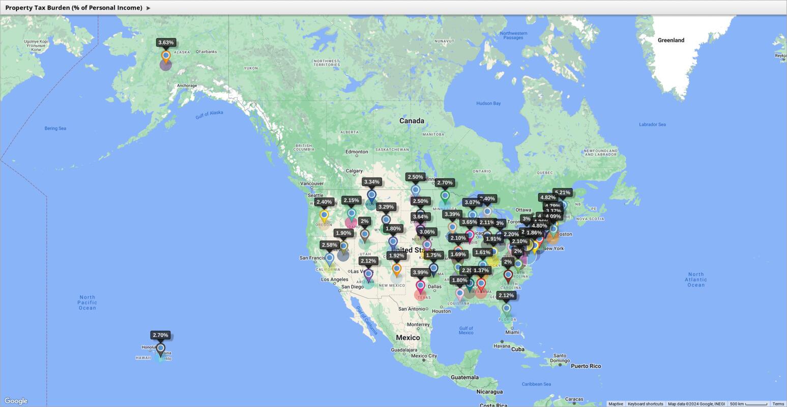 Map of Property Tax Burden (Percentage of Personal Income)