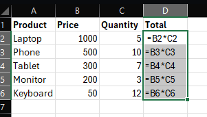 Select the cell(s) containing the values and formulas you want to copy